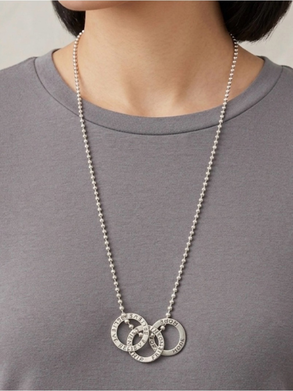 Silpada Retired S1622 Sterling Silver Believe, Hope, Friendship Charm Necklace